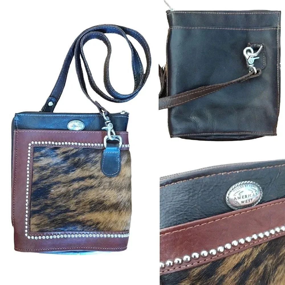 VTG American West Calf Hair Mixed Leather Cowgirl Western‎ Crossbody Bag